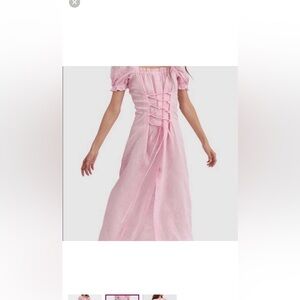 NWT Sleeper marquise linen lace up corset puff sleeve pink! Gorgeous! Size M!